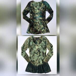 NWOT Nic+Zoe green artsy watercolor cottage boho cardigan reversible 2 way sz M